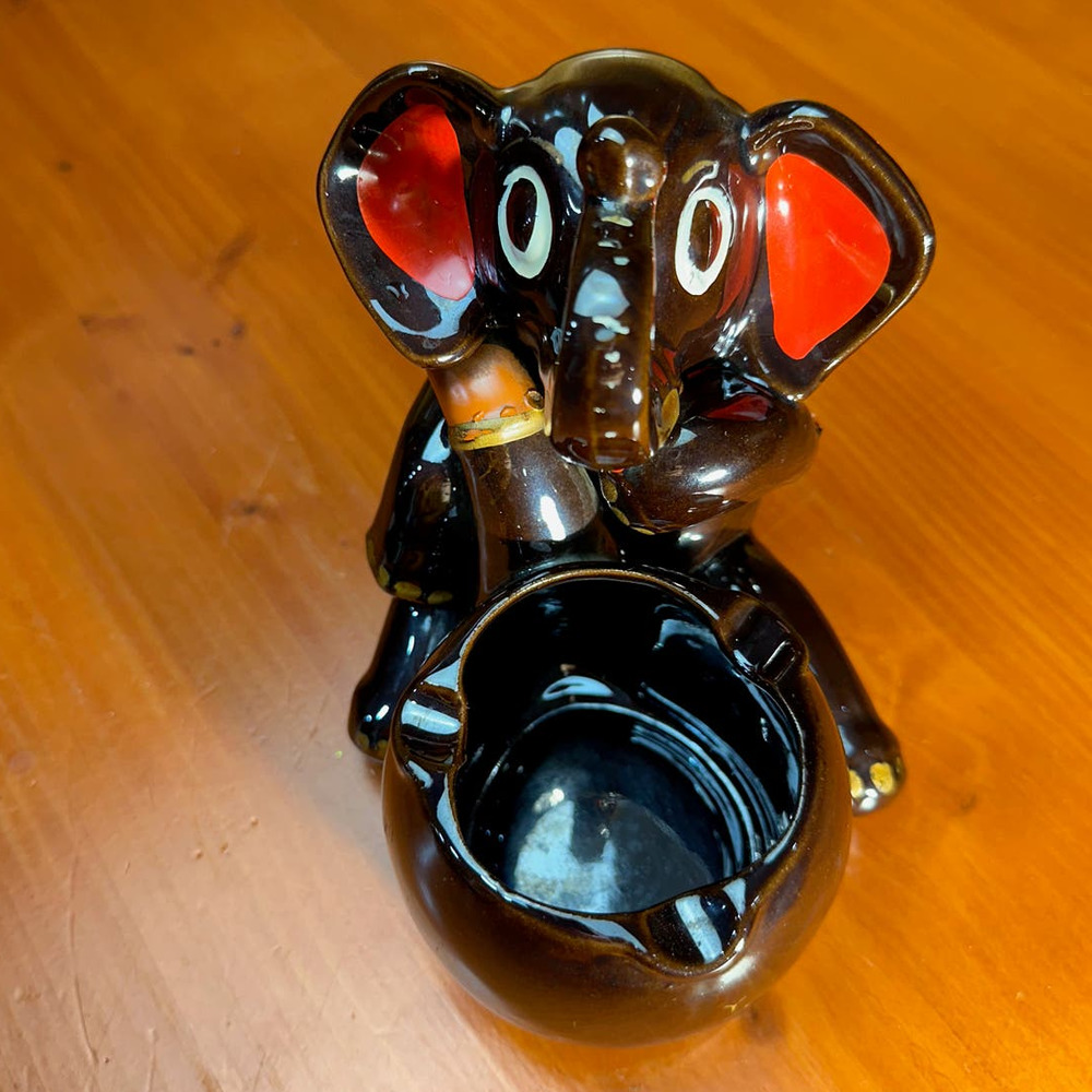 Vintage Redware Pottery Elephant Ashtray - Hand Painted Royal Japan
